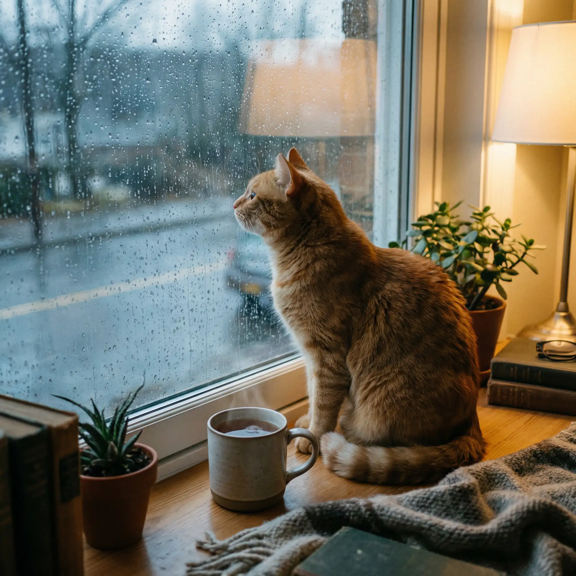 猫咪望着窗外的雨 - av张丽